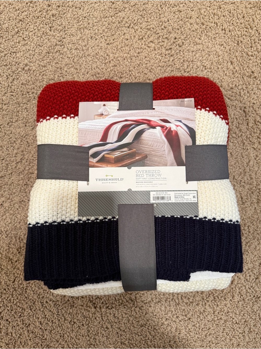 Threshold Striped Knit Throw in Red, White, Navy 60x86”